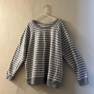 Grey and white striped crew neck
